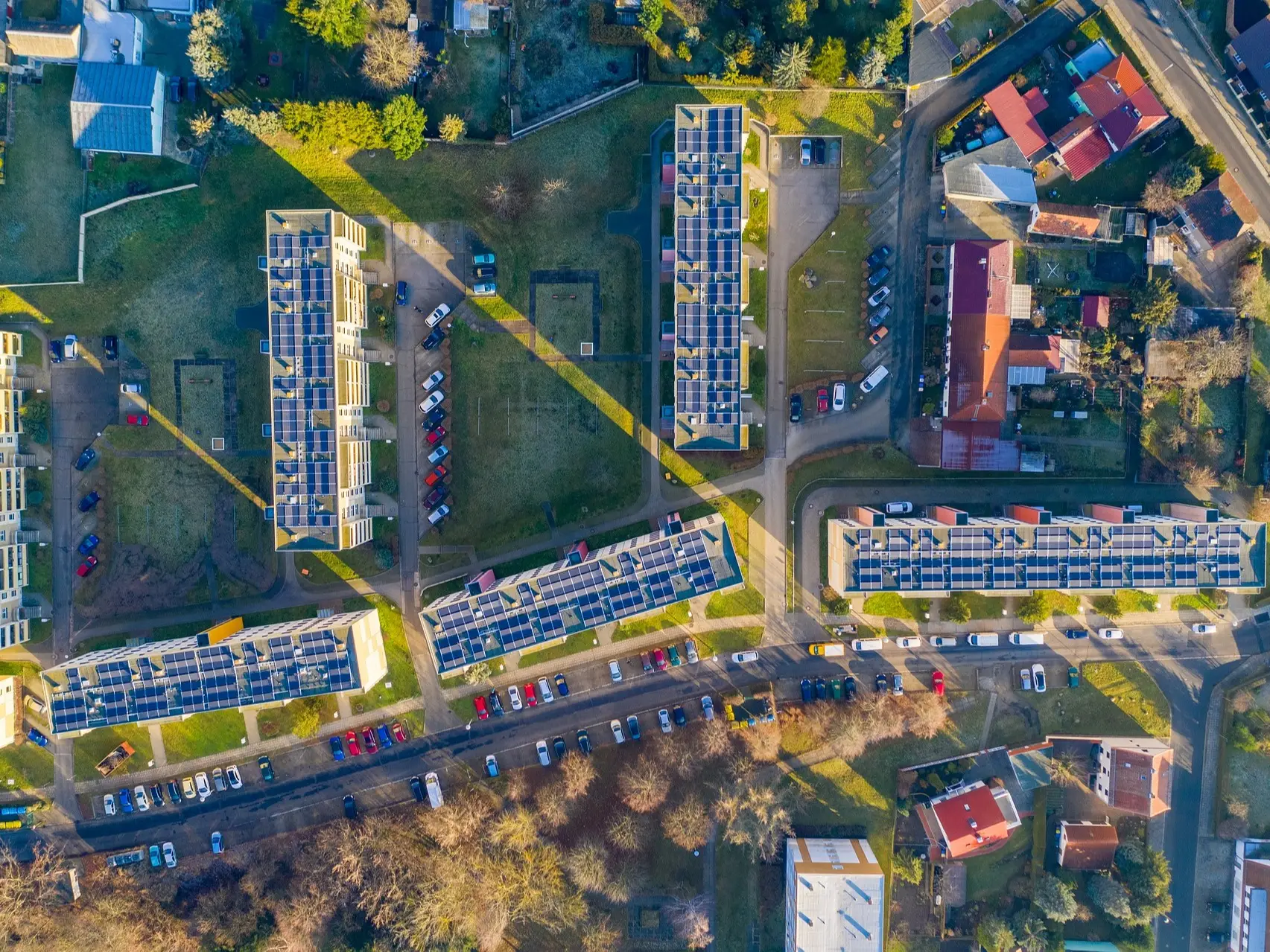 Luftfoto af et boligområde